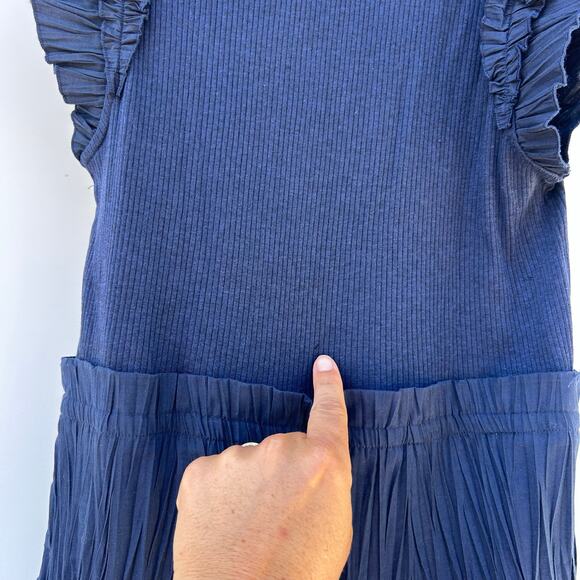 New Ulla Johnson Virginia Midi Dress Ruffle Shoulders Midnight Navy Blue 10 - Picture 12 of 14